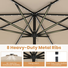 10 Feet Solar Patio Umbrella with Color-Changing LED Lights-Beige