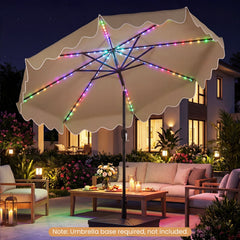 10 Feet Solar Patio Umbrella with Color-Changing LED Lights-Brown