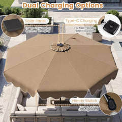 10 Feet Solar Patio Umbrella with Color-Changing LED Lights-Brown