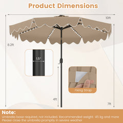10 Feet Solar Patio Umbrella with Color-Changing LED Lights-Brown