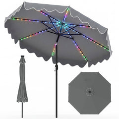 10 Feet Solar Patio Umbrella with Color-Changing LED Lights-Gray