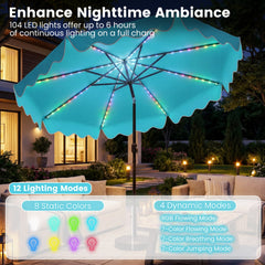 10 Feet Solar Patio Umbrella with Color-Changing LED Lights-Turquoise