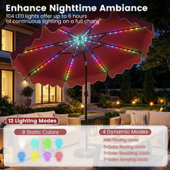 10 Feet Solar Patio Umbrella with Color-Changing LED Lights-Wine