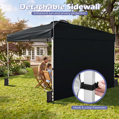 10 x 10 Feet Foldable Commercial Pop-up Canopy with Roller Bag and Banner Strip-Black