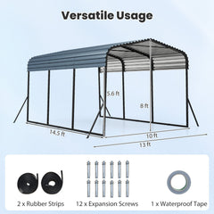 10 x 14.5 FT Heavy-Duty Carport Outdoor Galvanized Steel Garage Car Shelter with Leak-proof Roof-Black