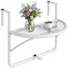 Adjustable Balcony Hanging Railing Table, Metal Mounting Mini Wall Desk Storage Rack, Outdoor Flower Stand Serving Table Half Round, Grey