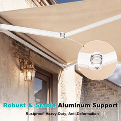 10 x 8.2 Feet Retractable Awning with Easy Opening Manual Crank Handle-Beige