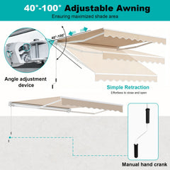 10 x 8.2 Feet Retractable Awning with Easy Opening Manual Crank Handle-Beige