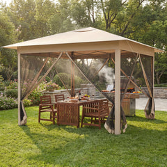 11.5 x 11.5 FT Pop-up Canopy Instant One-Person Setup with Mesh Screen Netting-Beige