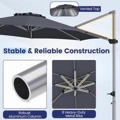11 Feet Patio Offset Cantilever Umbrella 360° Rotation Aluminum Tilt-Gray
