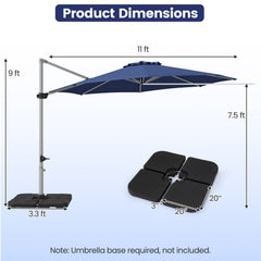 11 Feet Patio Offset Cantilever Umbrella 360° Rotation Aluminum Tilt-Navy
