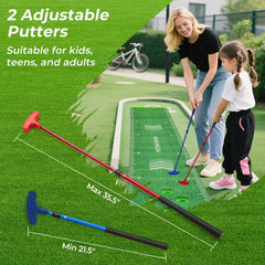 11 FT Putting Green Mat with 2 Adjustable Putters and 6 Balls