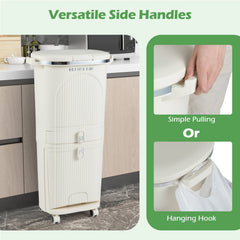 11 Gallon 3-Layer Kitchen Trash Can with Lid and 2 Removable Buckets-Beige