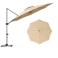 11 Feet Patio Offset Cantilever Umbrella 360° Rotation Aluminum Tilt-Beige