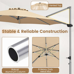 11 Feet Patio Offset Cantilever Umbrella 360° Rotation Aluminum Tilt-Beige