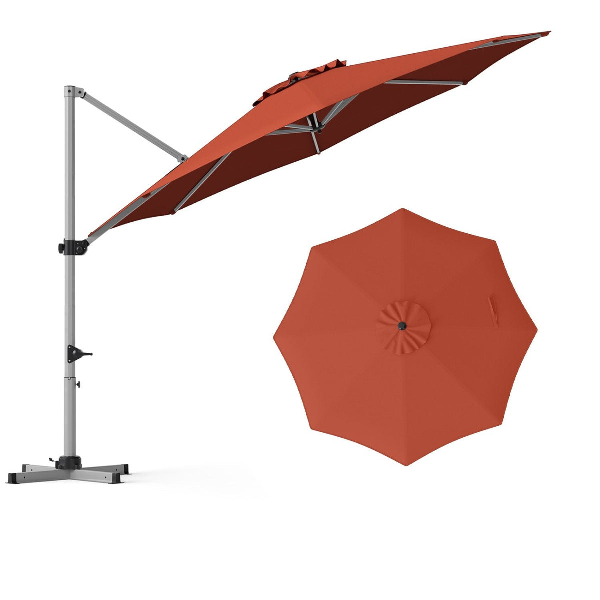11 Feet Patio Offset Cantilever Umbrella 360° Rotation Aluminum Tilt-Brick Red