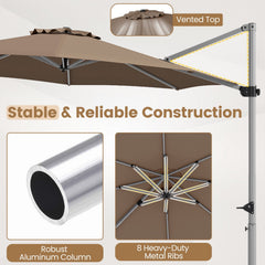 11 Feet Patio Offset Cantilever Umbrella 360° Rotation Aluminum Tilt-Tan