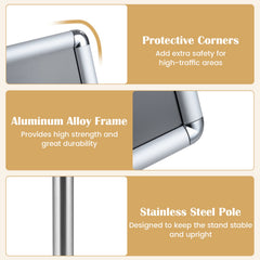11 x 17 Inch Height Adjustable Sign Holder Stand with Snap-Open Frame-Silver