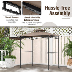 11 x 5 FT Grill Gazebo with Side Awning and Double-Tiered Top-Brown
