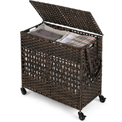110L 2-Section Laundry Hamper with 2 Removable and Washable Liner Bags-Brown