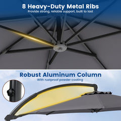 11 FT Cantilever Patio Umbrella with Base with 360° Rotation and Tilt Adjustment-Gray