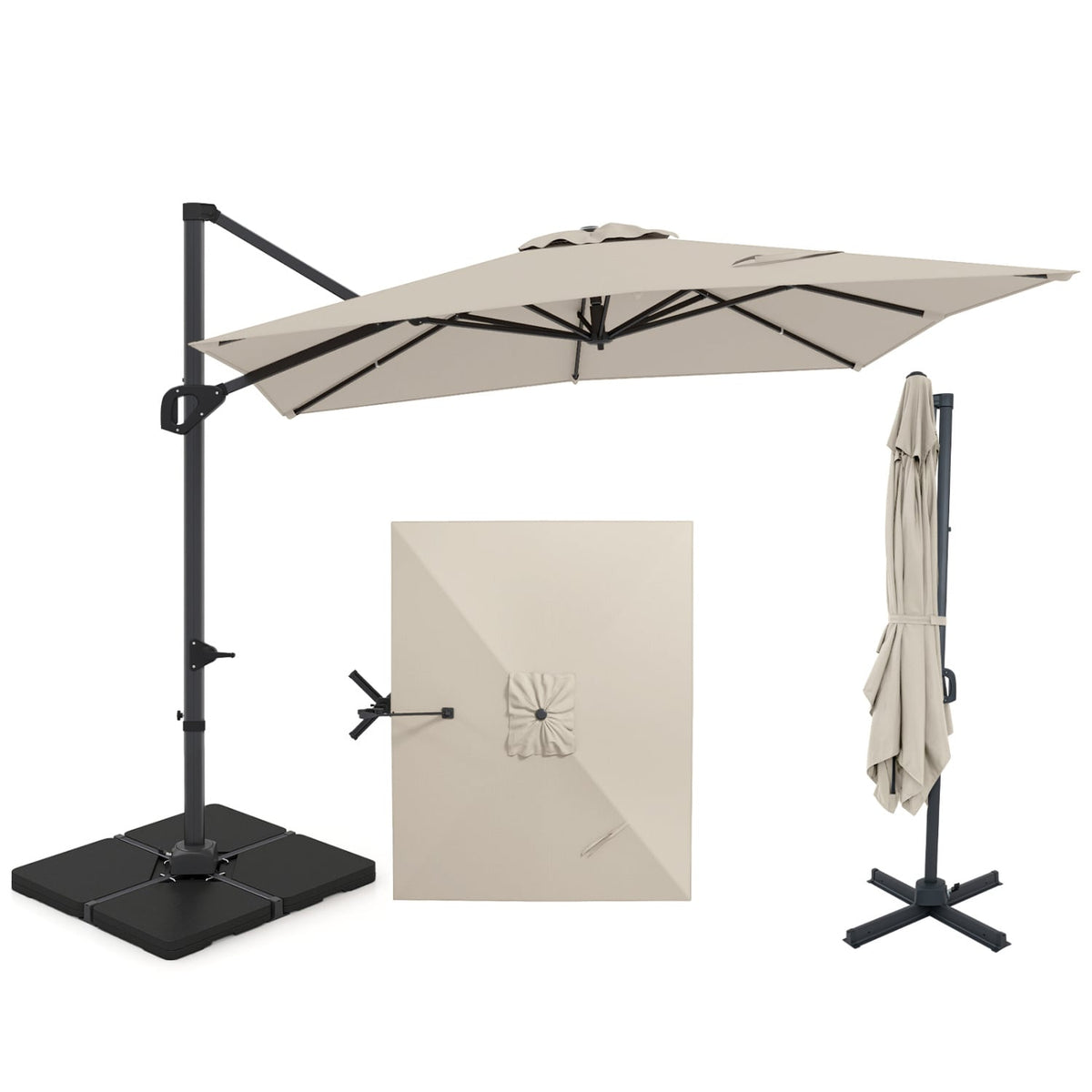 11 x 9 FT Aluminum Pole Outdoor Offset Hanging Umbrella with 220 LBS Base-Beige