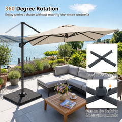 11 x 9 FT Aluminum Pole Outdoor Offset Hanging Umbrella with 220 LBS Base-Beige
