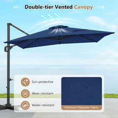 11 x 9 FT Cantilever Patio Umbrella with 360° Rotation and Easy Tilt Adjustment-Navy