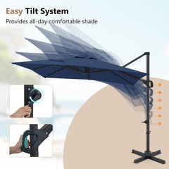 11 x 9 FT Cantilever Patio Umbrella with 360° Rotation and Easy Tilt Adjustment-Navy