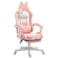 Cute Racing Gamer Chair, Faux Leather Gaming Chair with Footrest, Headrest and Lumbar Support, Black