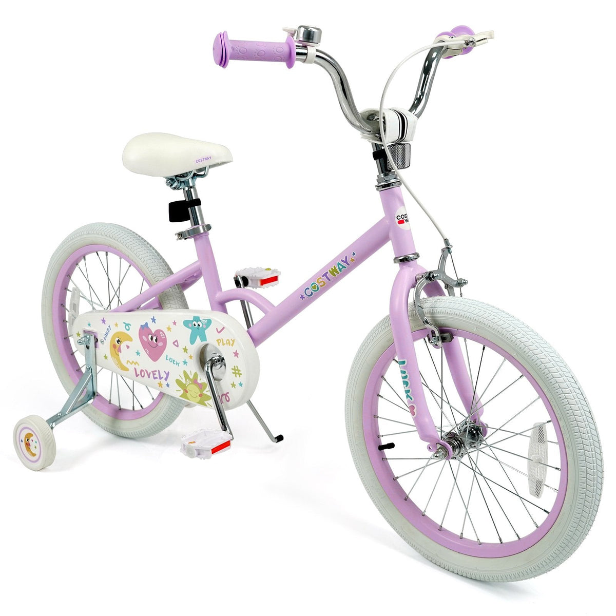 18 Inch Kids Bike with Kickstand, Reflectors and Removable Training Wheels, Purple