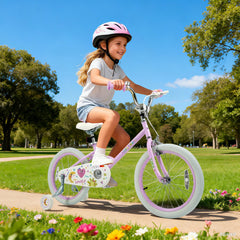 18 Inch Kids Bike with Kickstand, Reflectors and Removable Training Wheels, Purple