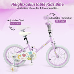 18 Inch Kids Bike with Kickstand, Reflectors and Removable Training Wheels, Purple
