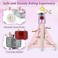 18 Inch Kids Bike with Kickstand, Reflectors and Removable Training Wheels, Purple