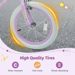 18 Inch Kids Bike with Kickstand, Reflectors and Removable Training Wheels, Purple