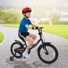 18 Inch Kids Bike with Removable Training Wheels and Adjustable Seat, Black
