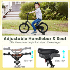 18 Inch Kids Bike with Removable Training Wheels and Adjustable Seat, Black