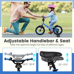 14 Inch Kids Bike with Removable Training Wheels and Adjustable Seat, Blue