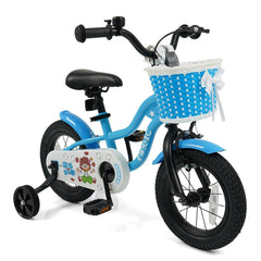 12 Inch Kids Bike with Training Wheels and Woven Basket, Blue
