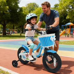12 Inch Kids Bike with Training Wheels and Woven Basket, Blue