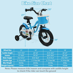 12 Inch Kids Bike with Training Wheels and Woven Basket, Blue