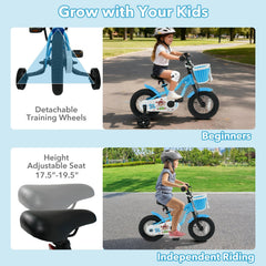 12 Inch Kids Bike with Training Wheels and Woven Basket, Blue