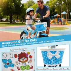 12 Inch Kids Bike with Training Wheels and Woven Basket, Blue