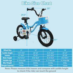 14 Inch Kids Bike with Training Wheels and Woven Basket, Blue