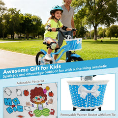 14 Inch Kids Bike with Training Wheels and Woven Basket, Blue