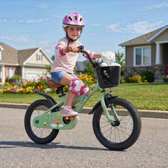 16 Inch Girls Bike with Basket, Bell and Training Wheels, Green