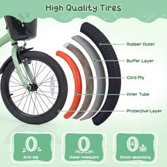 16 Inch Girls Bike with Basket, Bell and Training Wheels, Green