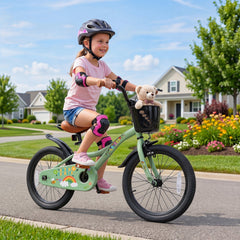 18 Inch Girls Bike with Basket, Kickstand and Training Wheels, Green