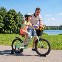 18 Inch Girls Bike with Basket, Kickstand and Training Wheels, Green