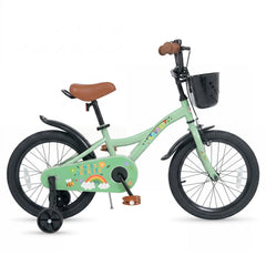18 Inch Girls Bike with Basket, Kickstand and Training Wheels, Green